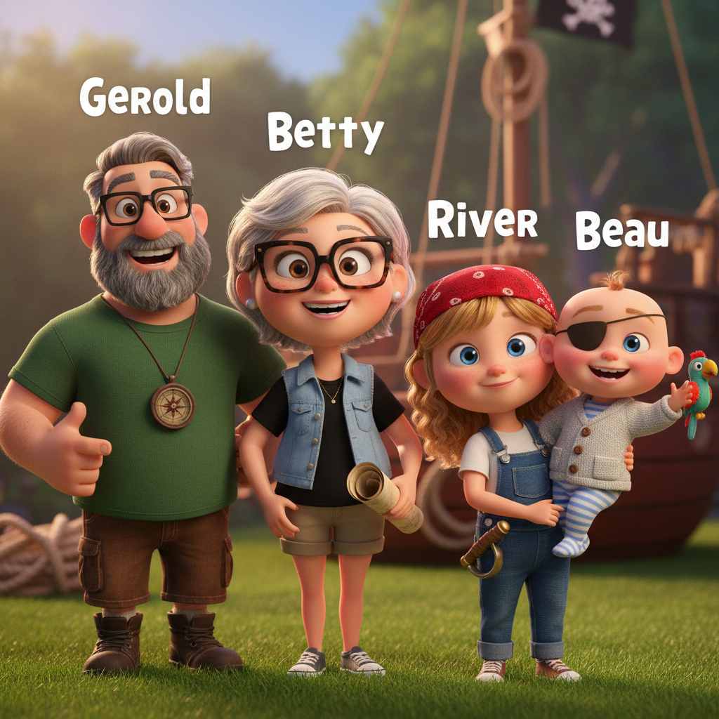 Character sheet — stylized versions of the cast for consistent illustrations